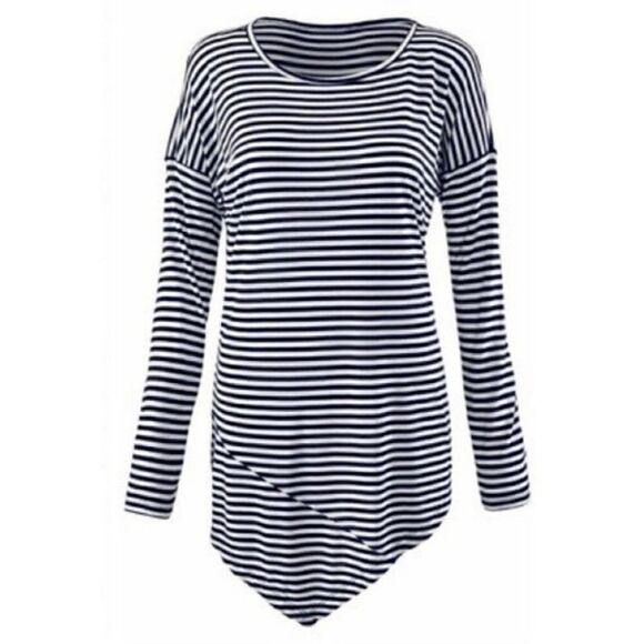 CAbi Striped Round Neck Asymmetrical Top Sz M - Picture 2 of 5
